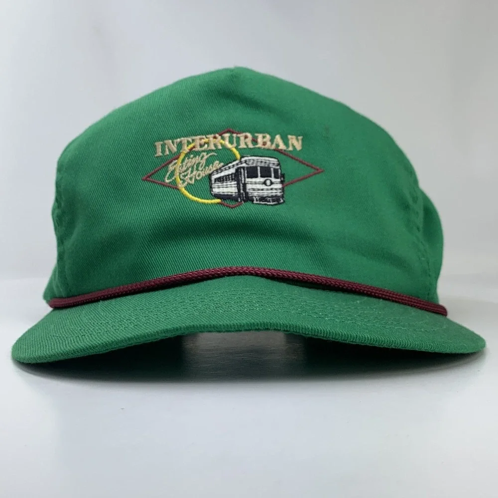 Vintage Interurban Eating House Hat Green Adjustable Strapback Cap Rope Made USA